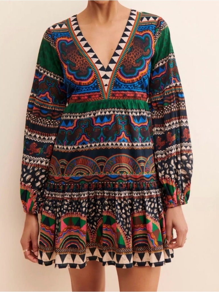 Anthropologie Farm Rio Label Dress In Black With Rainbow Logo Size M